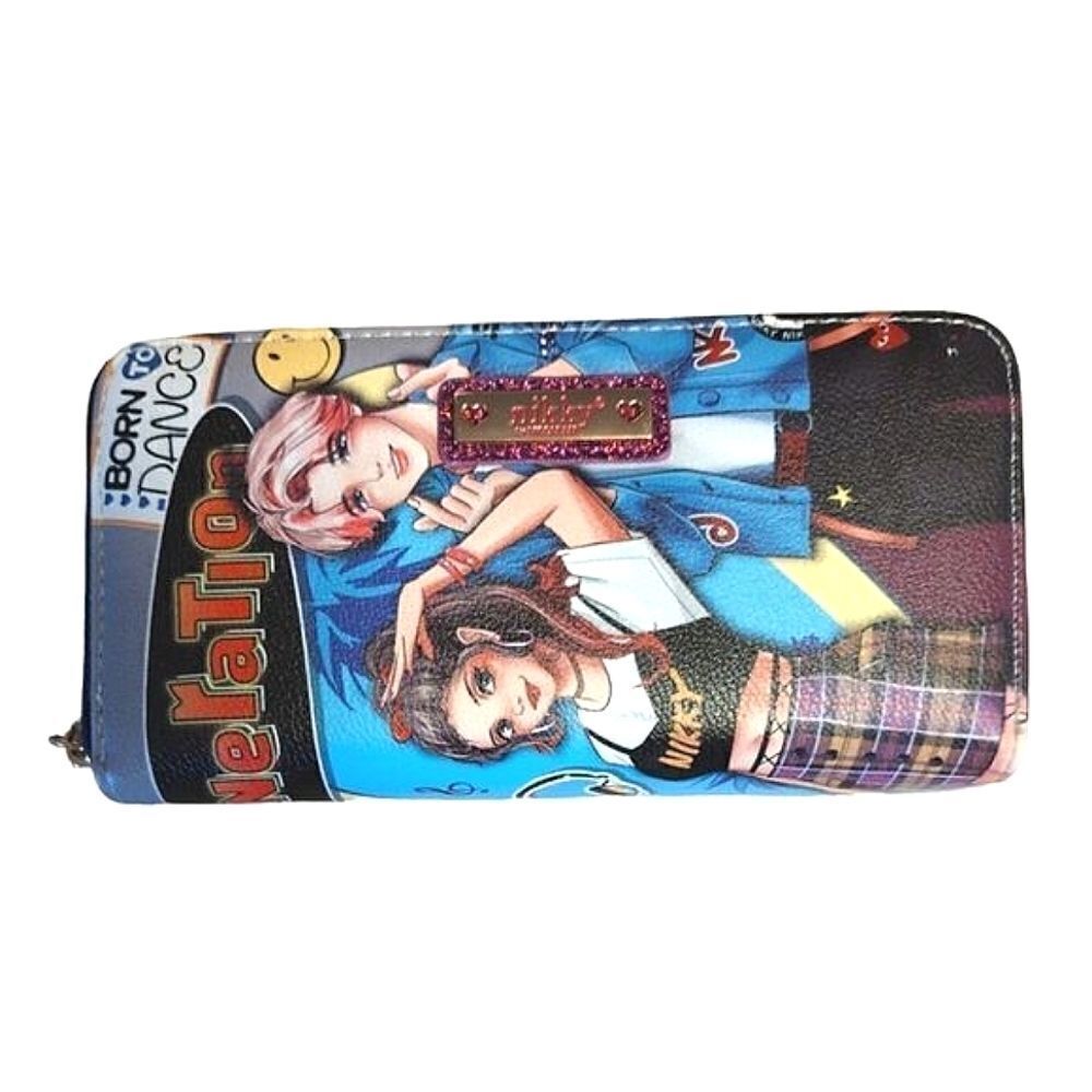 Nikky Teal Red Pop Generation Large Double Zip Around‎ Wallet NWT - Picture 2 of 16